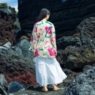 UME BISCUS/beige – Motif de fleurs de prunier ume, chemise « TEWSEN », étoffe wazarashi, chemise de style dabo, unisexe