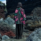 UME BISCUS/noire – Motif de fleurs de prunier ume, chemise « TEWSEN », étoffe wazarashi, chemise de style dabo, unisexe