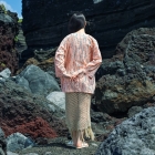 NARABI WARABI/rose – Motif de fougères, chemise « TEWSEN », étoffe wazarashi, chemise de style dabo, unisexe